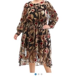 Cupio Brown and Tan Long Sleeve Crew Neck Dress